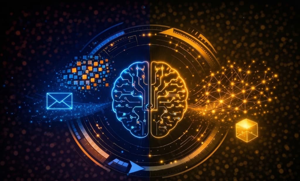 Diagram of an AI automation workflow connecting business systems